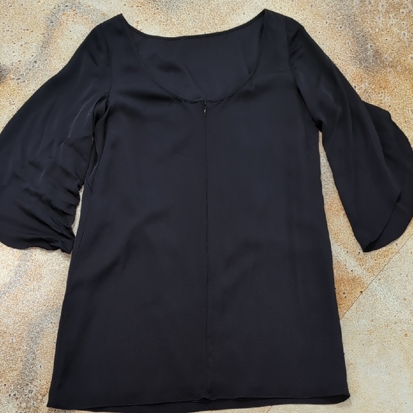 Milly | Silk Stretchy Black Mini Dress with Butterfly Sleeves Size 14 - Picture 11 of 12